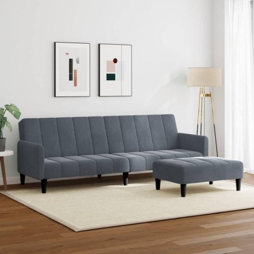 2-personers sovesofa med fodskammel i velour mørkegrå