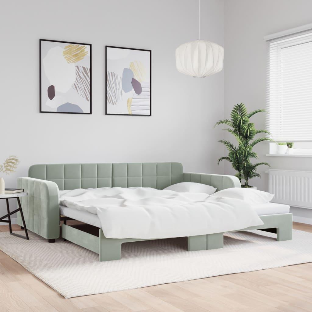 Daybed Velour Lysegrå - med udtræk / 100 x 200 cm