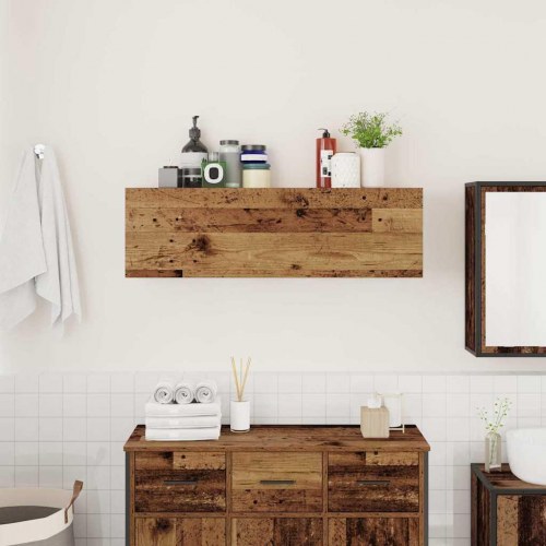 Væghængt badeværelsesskab 100×25×30 cm - konstrueret træ, antikt træ