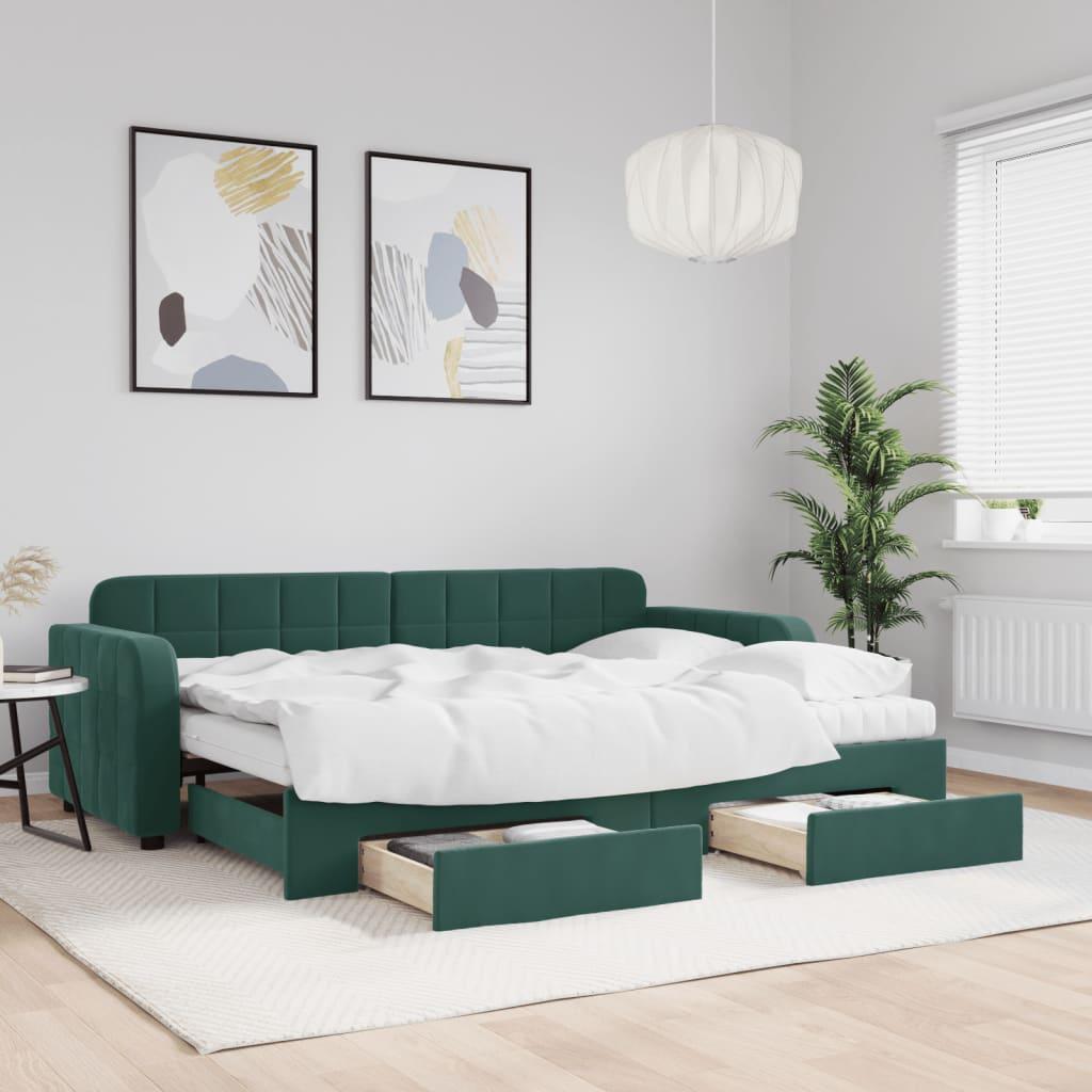 vidaXL daybed med udtræk og skuffer 80x200 cm velour mørkegrøn