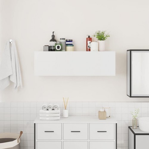 Væghængt badeværelsesskab 100×25×30 cm - konstrueret træ, hvid