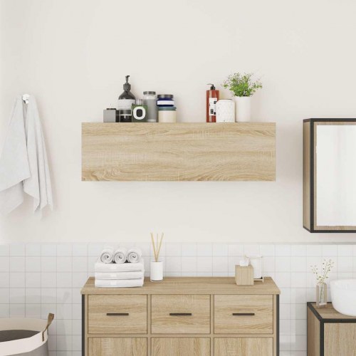 Væghængt badeværelsesskab 100×25×30 cm i konstrueret træ - sonoma-eg