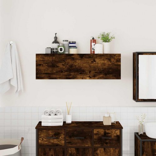 Væghængt badeværelsesskab 100×25×30 cm - konstrueret træ, røget eg