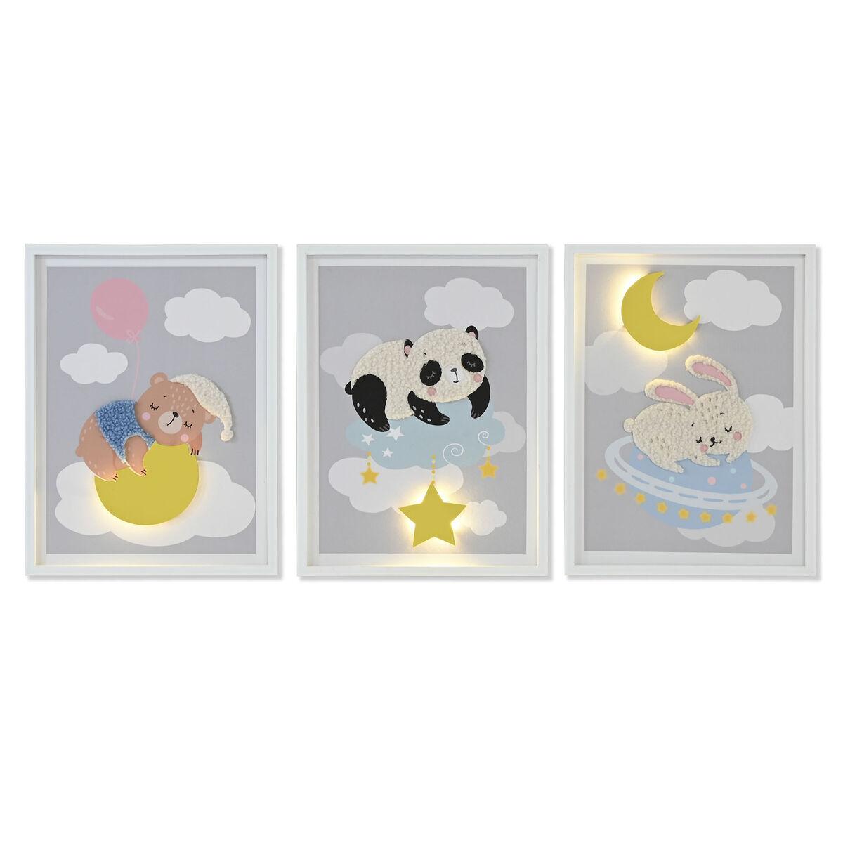 Børnebilleder med LED lys, 30 × 1,8 × 40 cm (4 stk.), gul/grå