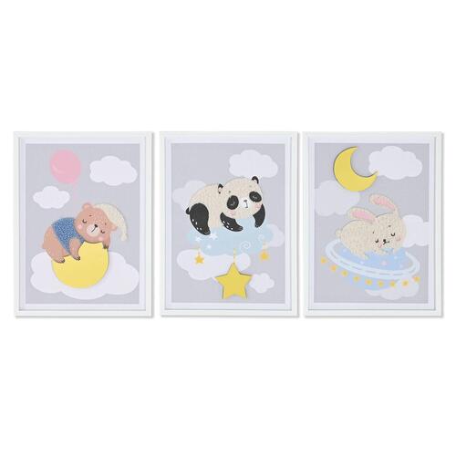 Børnebilleder med LED lys, 30 × 1,8 × 40 cm (4 stk.), gul/grå