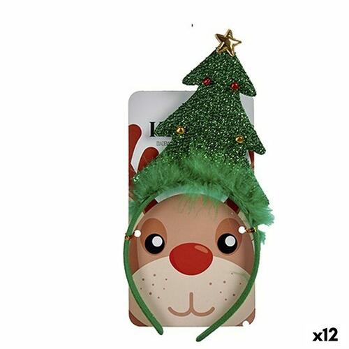 Hårbøjle Juletræ Grøn Polyester 12 x 26,5 x 1,5 cm (12 enheder)