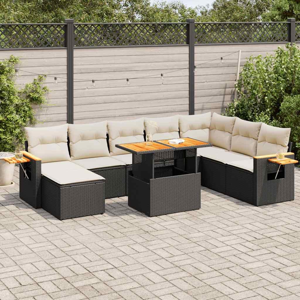 Sofasæt Til Haven 9 Dele Med Hynder Polyrattan - 9 / Sort og cremefarvet / med opbevaring