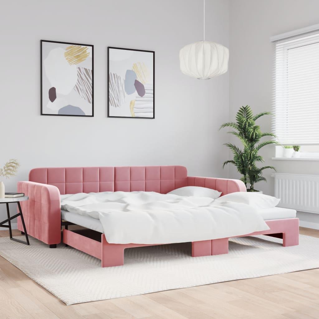 vidaXL daybed med udtræk 100x200 cm velour lyserød