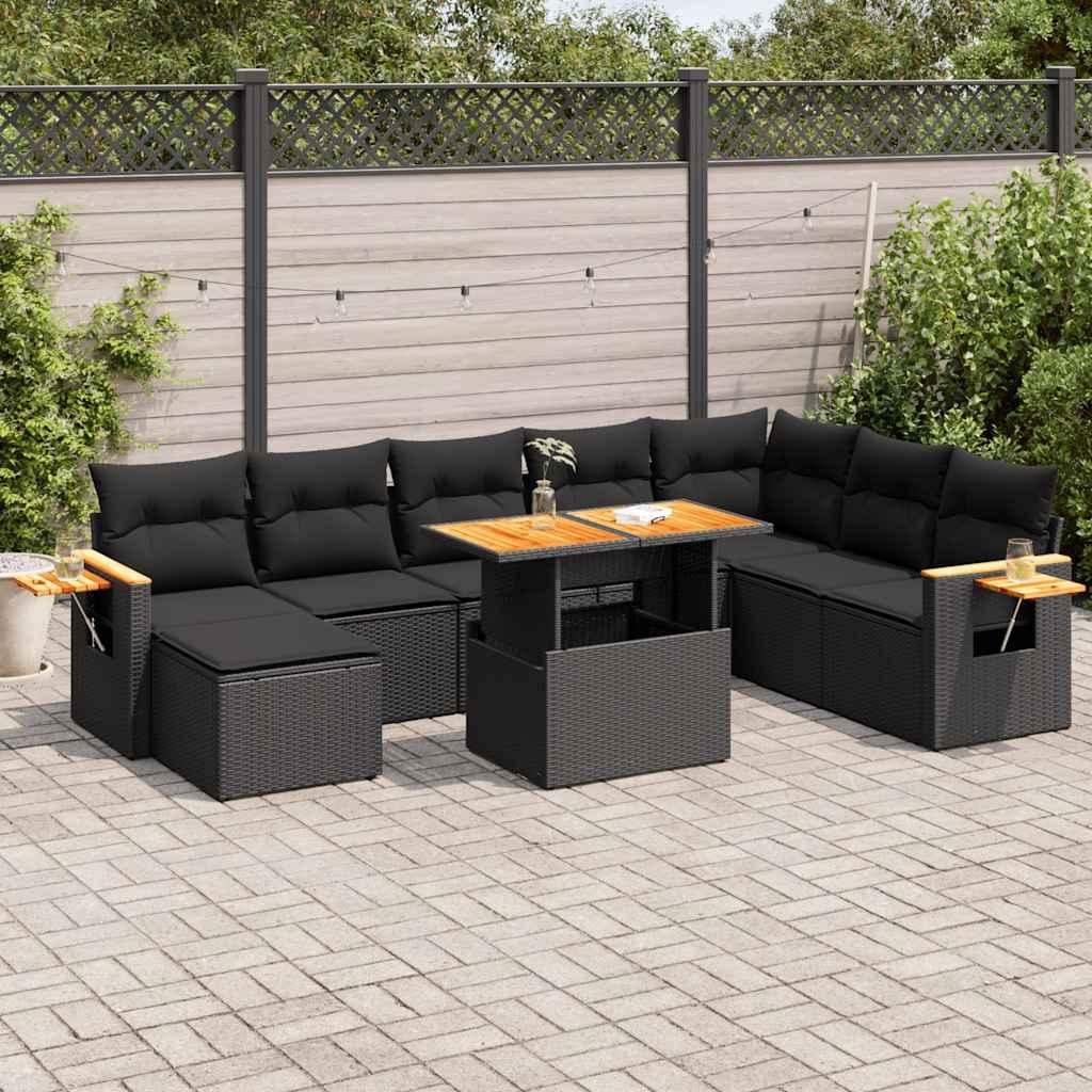 Sofasæt Til Haven 9 Dele Med Hynder Polyrattan - 9 / Sort / med opbevaring