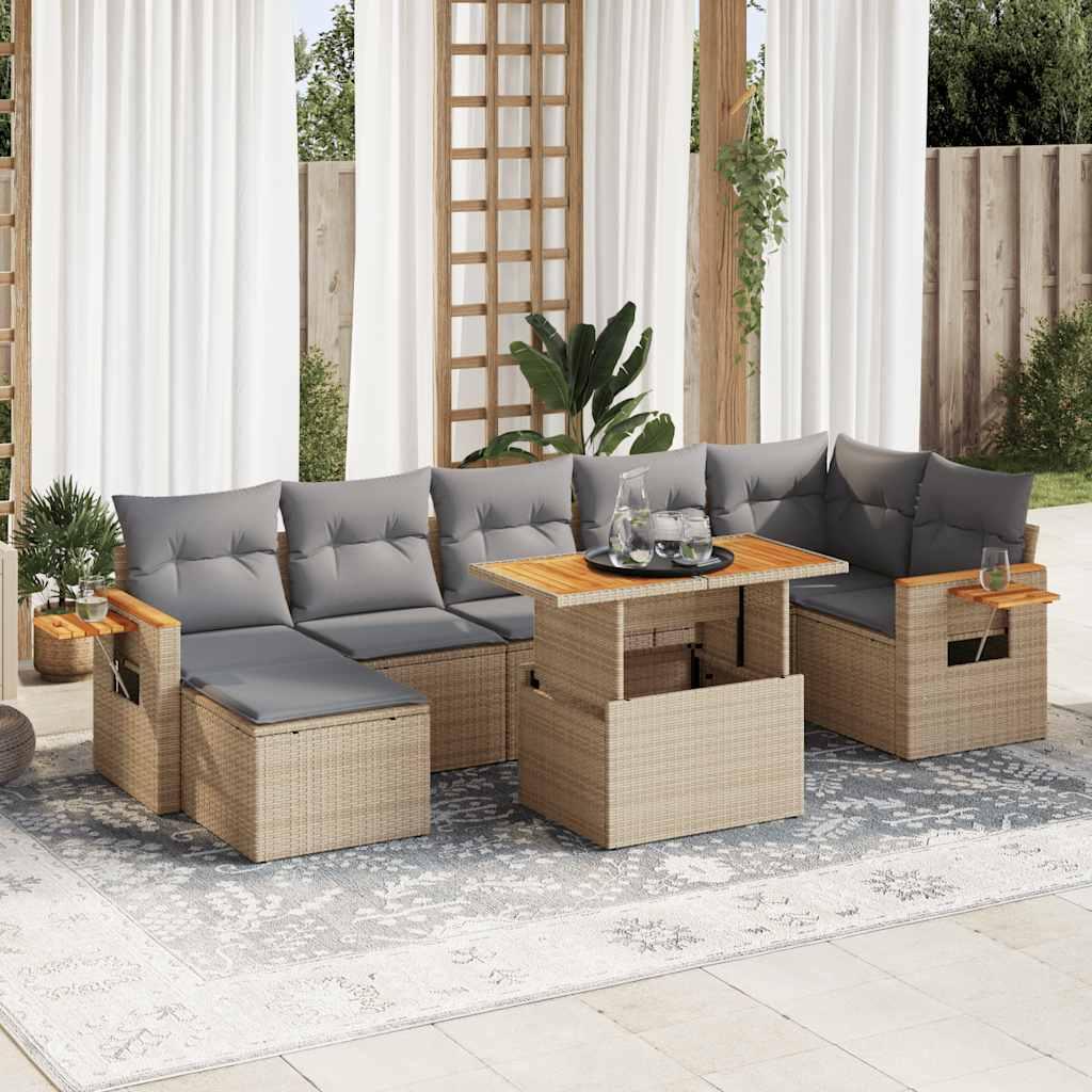 Sofasæt Til Haven 8 Dele Med Hynder Polyrattan Sort - 8 / beige og grå / med opbevaring