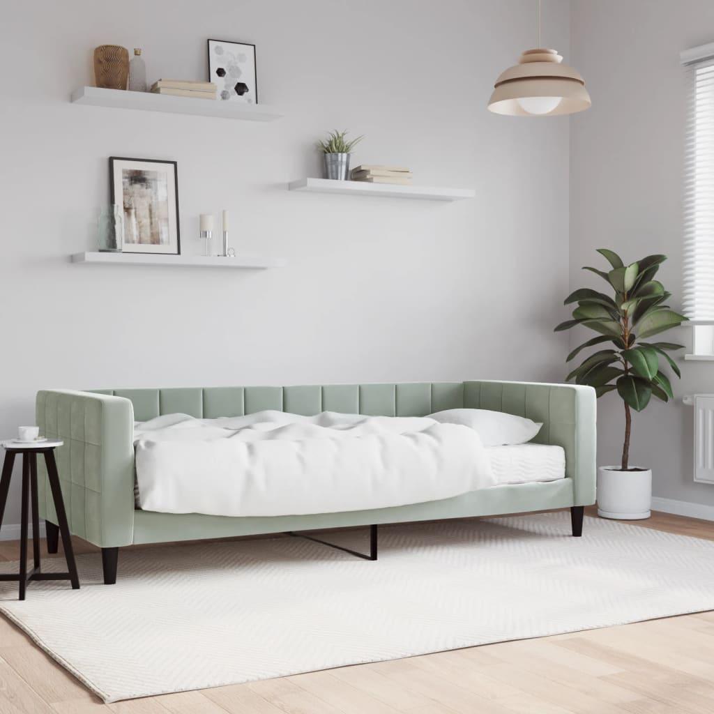 Daybed med skummadras 80x200 cm - velour, lysegrå
