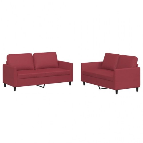 Sofasæt i kunstlæder - 2‑personers + 2‑personers, vinrød