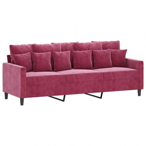 Sofasæt i velour - 2 og 3 pers. med hynder, vinrød