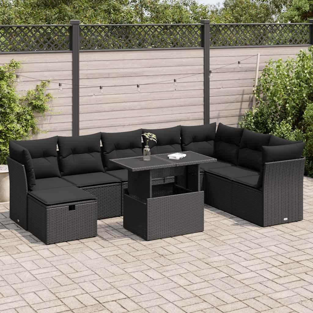 Sofasæt Til Haven 9 Dele Med Hynder Polyrattan - Sort / med opbevaring