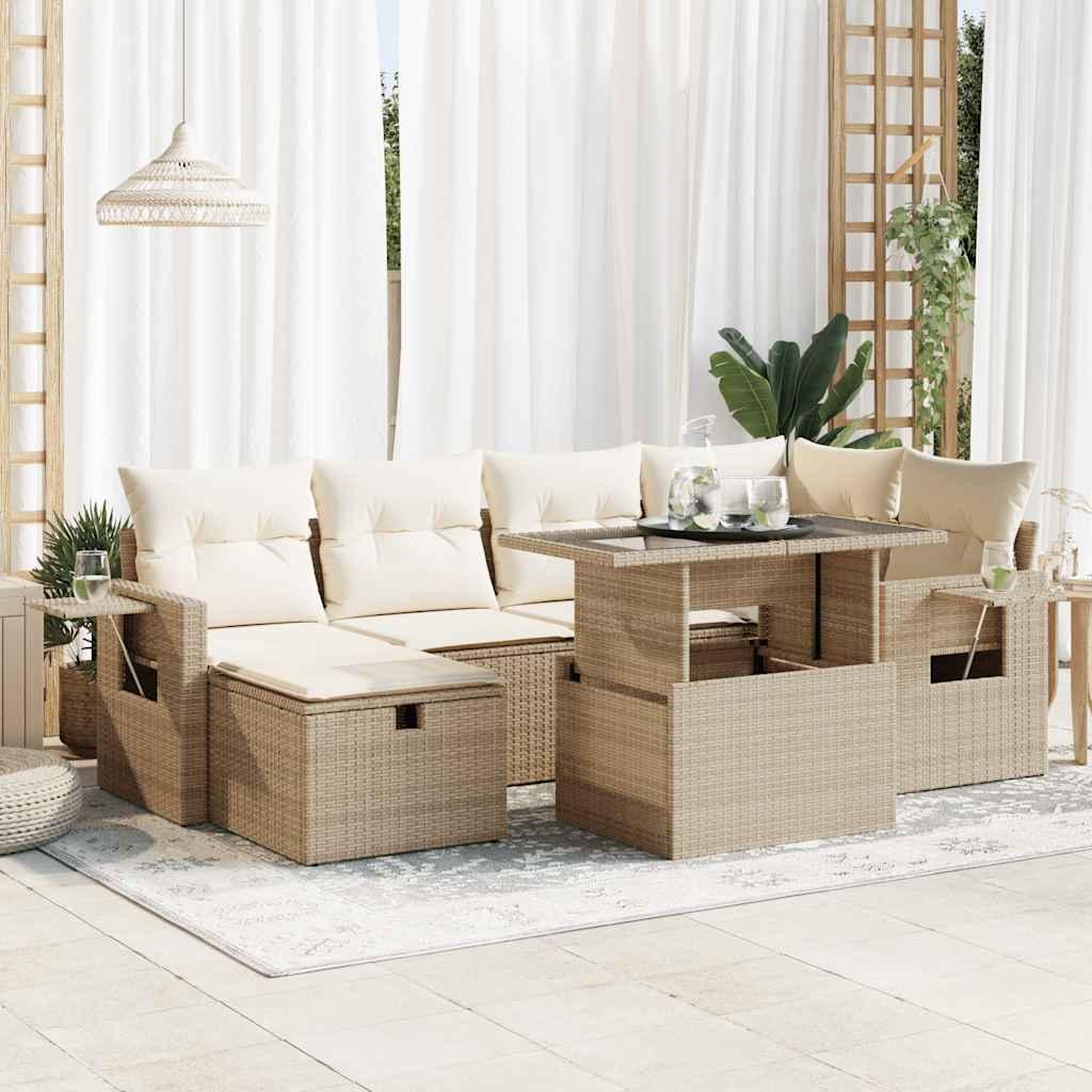 Sofasæt Til Haven 7 Dele Med Hynder Polyrattan - Beige og cremefarvet / Med opbevaring