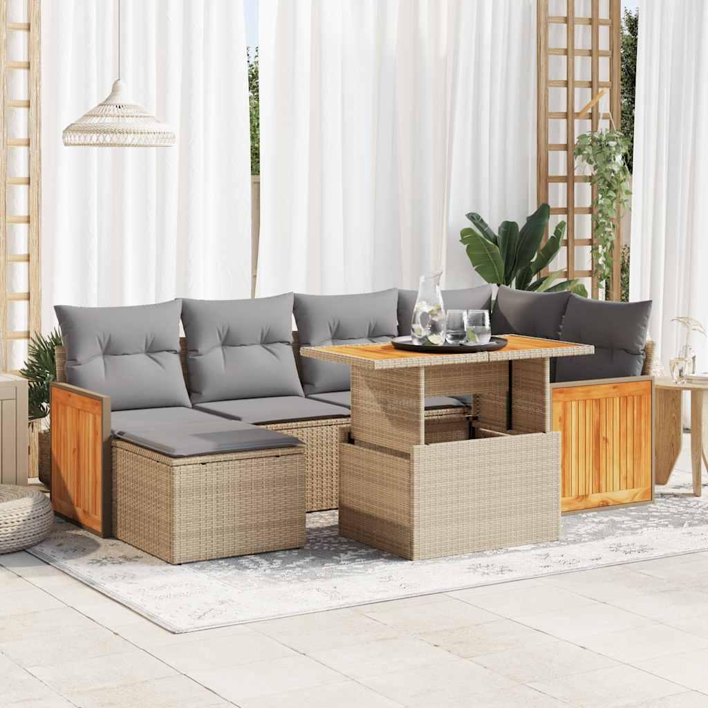 Sofasæt Til Haven 7 Dele Med Hynder Polyrattan Sort - 7 / beige og grå / med opbevaring