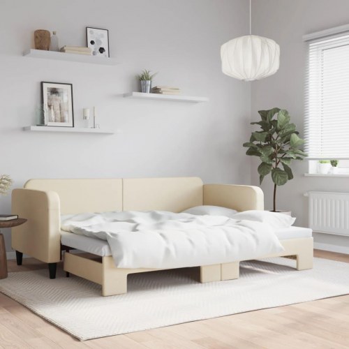 Daybed med udtræk 80x200 cm - stof, cremefarvet