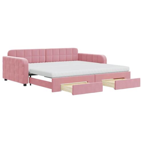 Daybed med udtræk og skuffer 100x200 cm velour lyserød