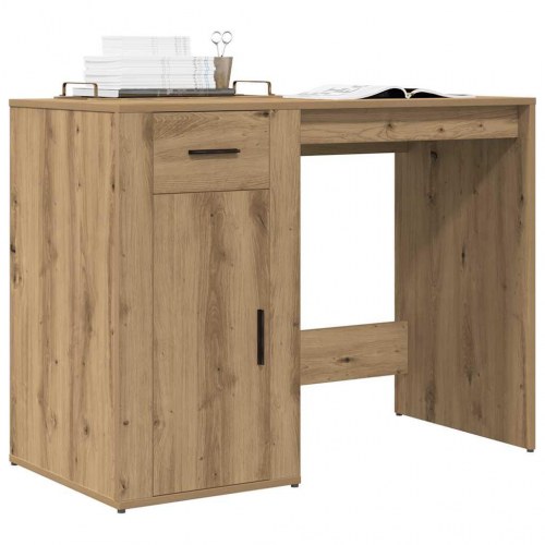 Skrivebord 100 × 49 × 75 cm i konstrueret træ - kunsteg, med skuffe og skab