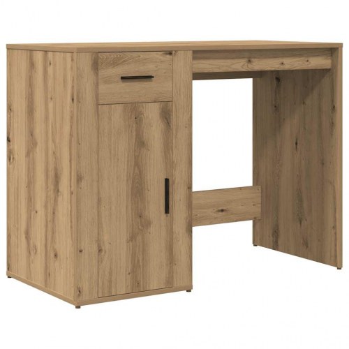 Skrivebord 100 × 49 × 75 cm i konstrueret træ - kunsteg, med skuffe og skab