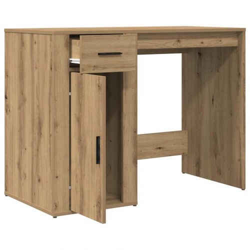 Skrivebord 100 × 49 × 75 cm i konstrueret træ - kunsteg, med skuffe og skab