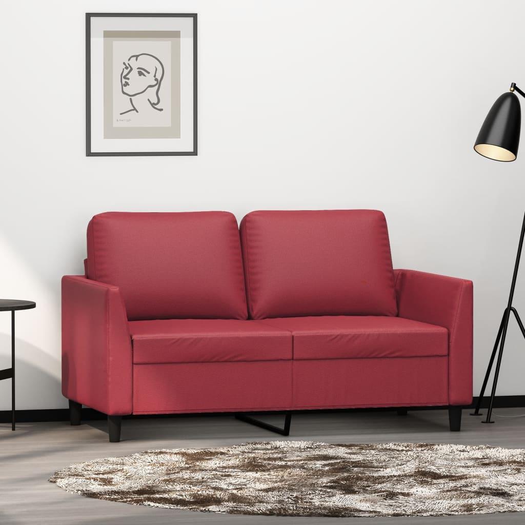 2 Personers Sofa 120 Cm Kunstlæder Vinrød