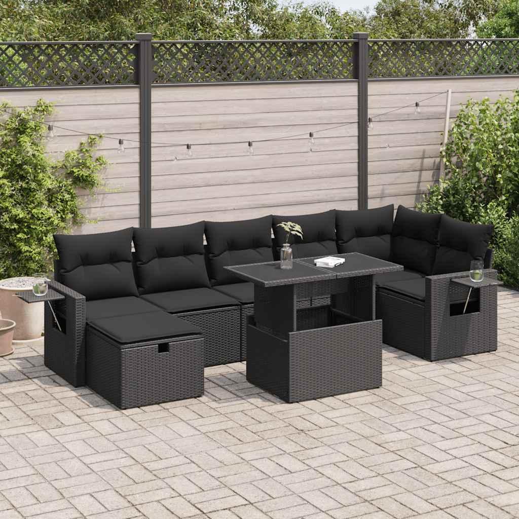 Sofasæt Til Haven 8 Dele Med Hynder Polyrattan Sort - Sort / med opbevaring