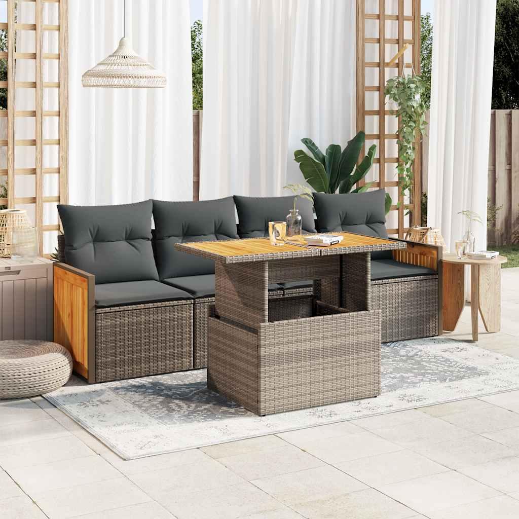 Sofasæt Til Haven 5 Dele Med Hynder Polyrattan - Grå / med opbevaring