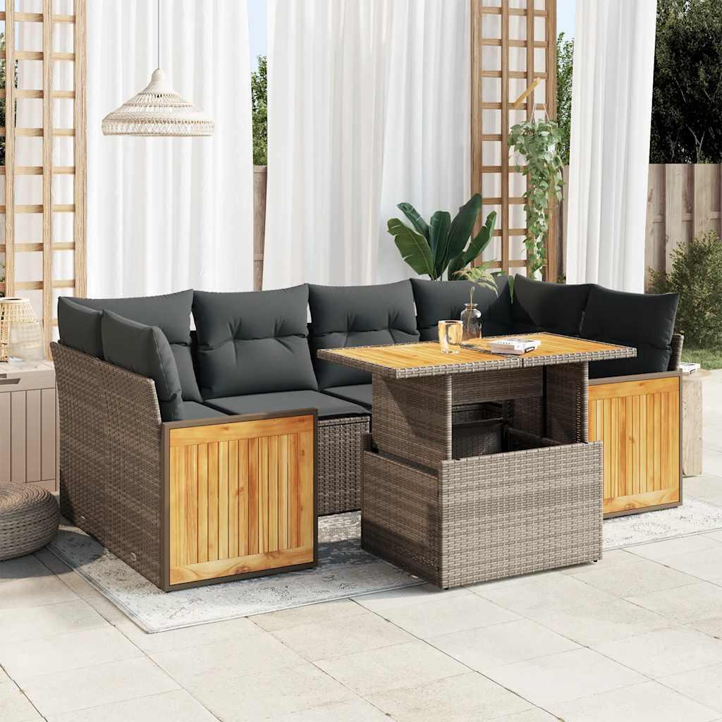 Sofasæt Til Haven 7 Dele Med Hynder Polyrattan - Grå / med opbevaring