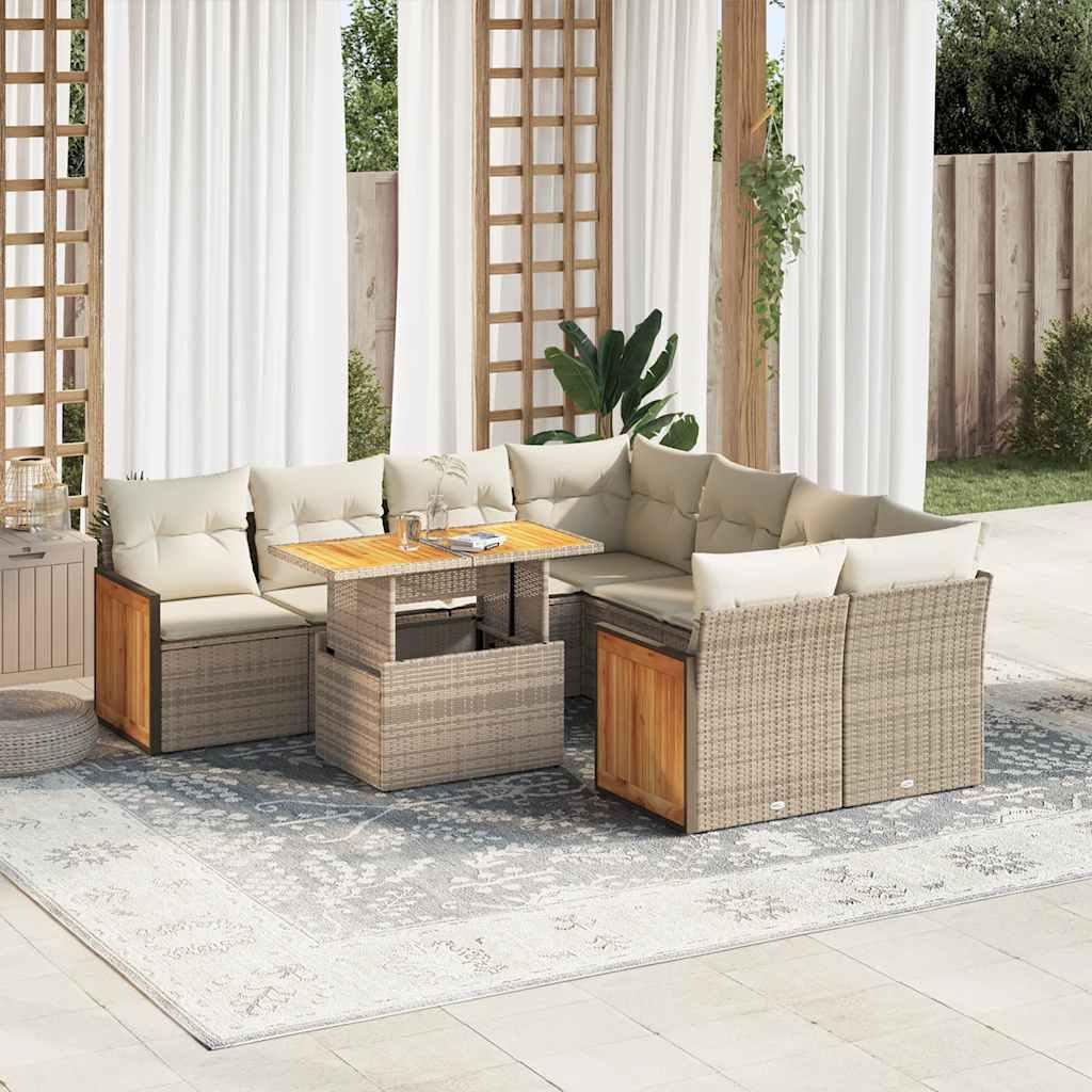 Sofasæt Til Haven 9 Dele Med Hynder Polyrattan - beige og cremefarvet / med opbevaring