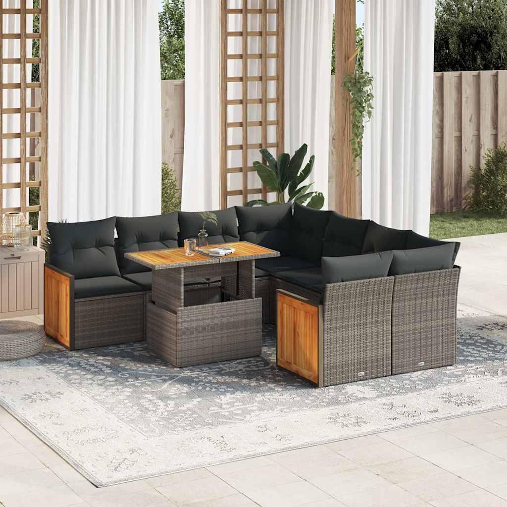 Sofasæt Til Haven 9 Dele Med Hynder Polyrattan - Grå / med opbevaring
