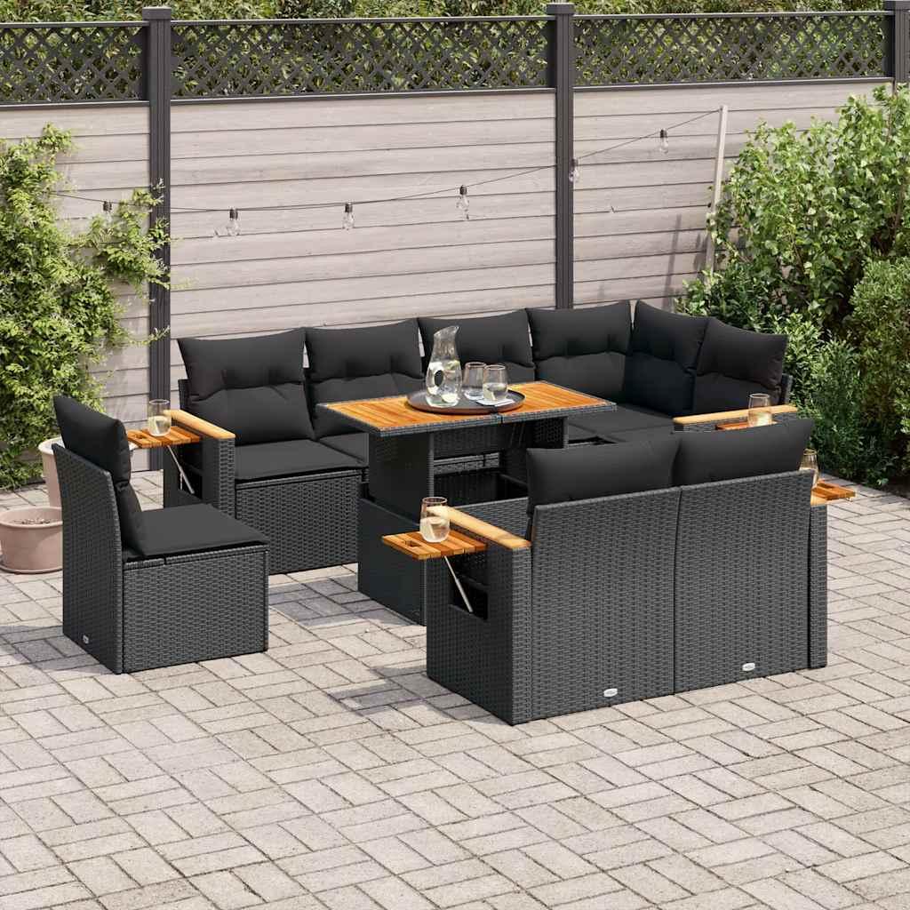 Sofasæt Til Haven 9 Dele Med Hynder Polyrattan - Sort / med opbevaring