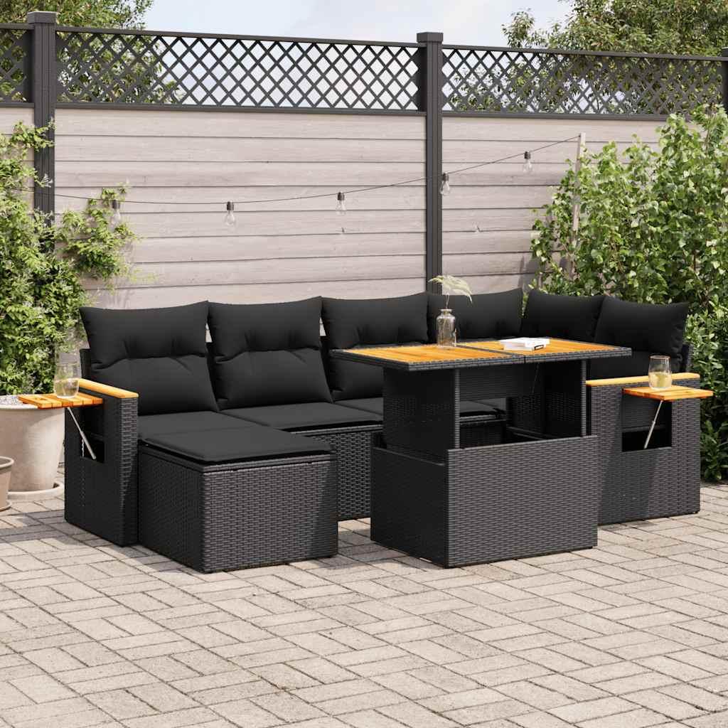 Sofasæt Til Haven 7 Dele Med Hynder Polyrattan - 7 / Sort / med opbevaring
