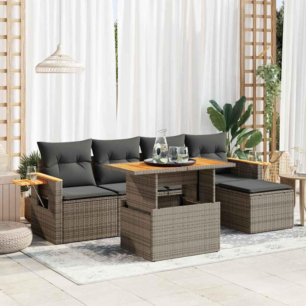 Sofasæt Til Haven 6 Dele Med Hynder Polyrattan - 6 / Grå / med opbevaring