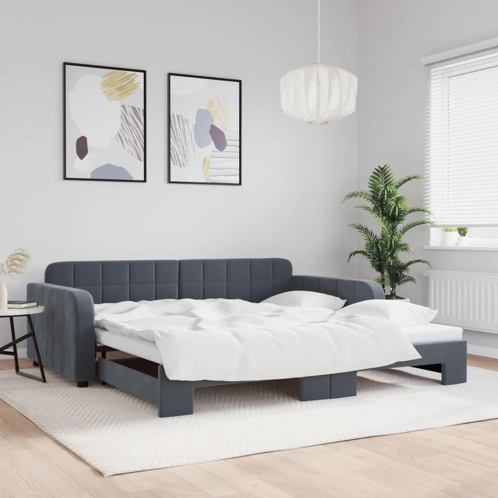 Daybed Velour Mørkegrå - med udtræk / 100 x 200 cm