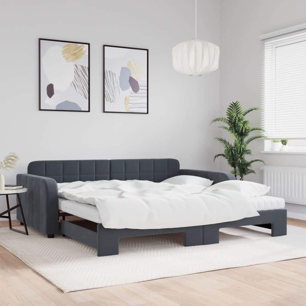 Daybed Velour Mørkegrå - med udtræk og madras / 100 x 200 cm