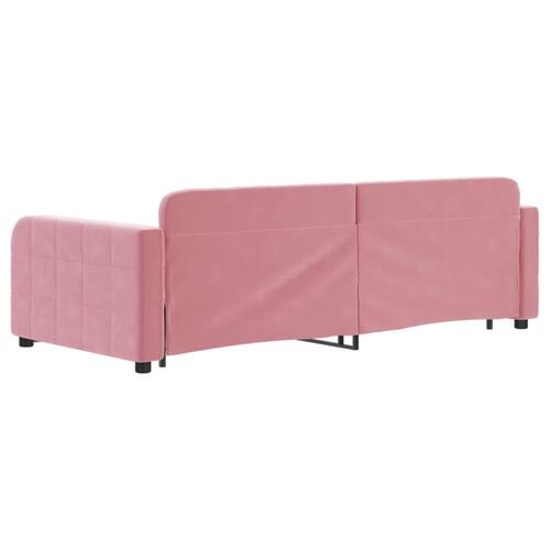Daybed med udtræk og skuffer 90x200 cm velour lyserød