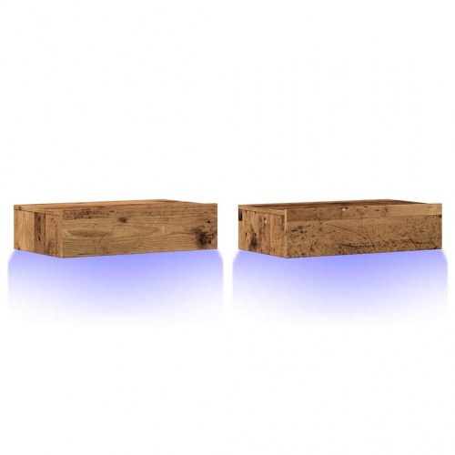 TV-borde med LED-lys 2 stk. 60 x 35 x 15,5 cm - antikt træ