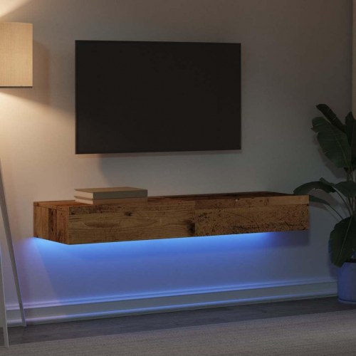 TV-borde med LED-lys 2 stk. 60 x 35 x 15,5 cm - antikt træ