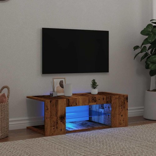 TV-bord med LED-lys 90 x 39 x 30 cm - antikt træ