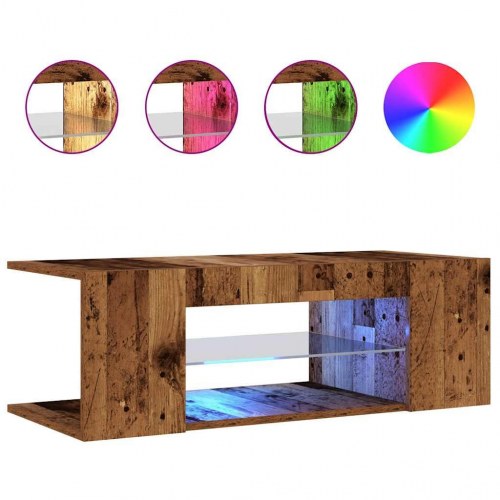 TV-bord med LED-lys 90 x 39 x 30 cm - antikt træ