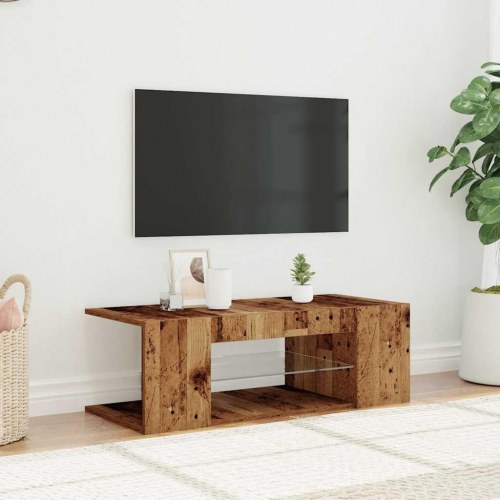 TV-bord med LED-lys 90 x 39 x 30 cm - antikt træ