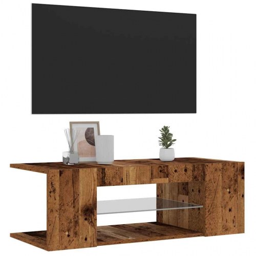 TV-bord med LED-lys 90 x 39 x 30 cm - antikt træ