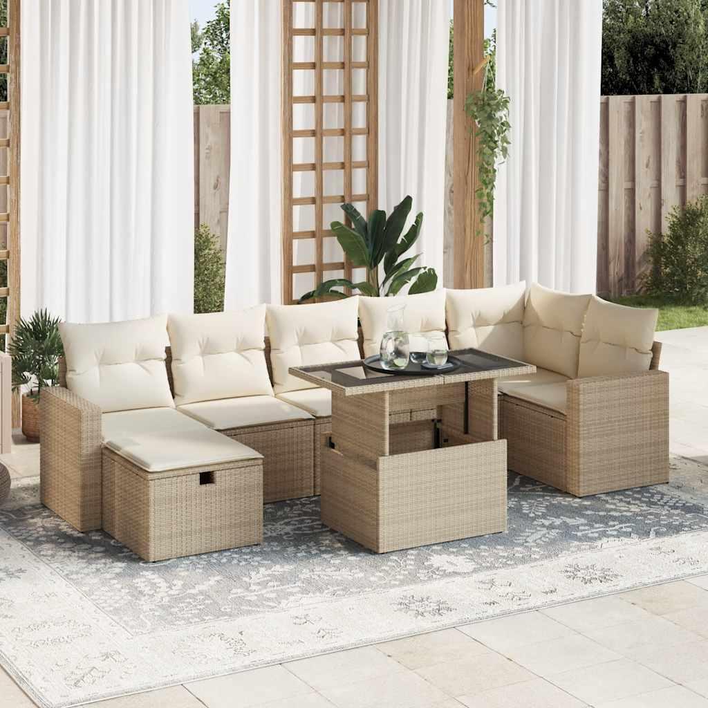 Sofasæt Til Haven 8 Dele Med Hynder Polyrattan - beige og cremefarvet / med opbevaring