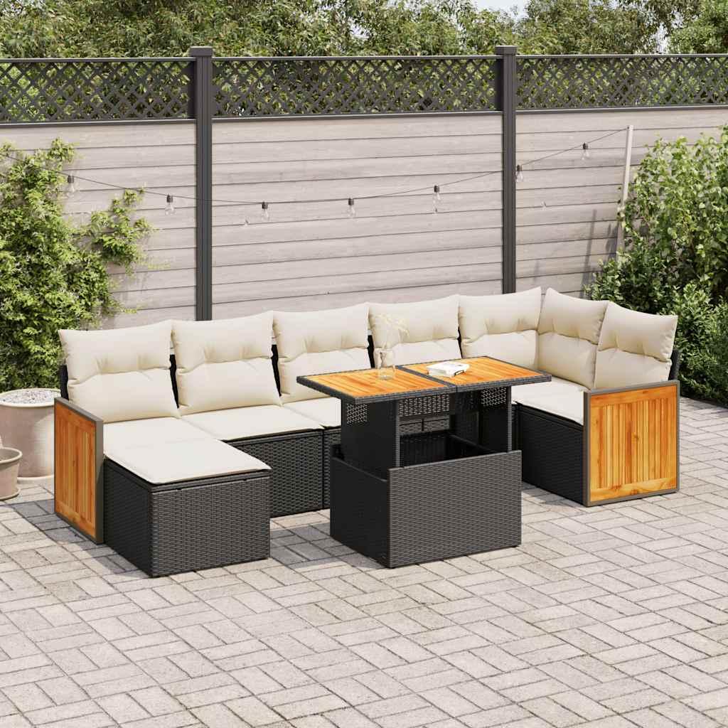 Sofasæt Til Haven 8 Dele Med Hynder Polyrattan Sort - 8 / Sort og cremefarvet / med opbevaring