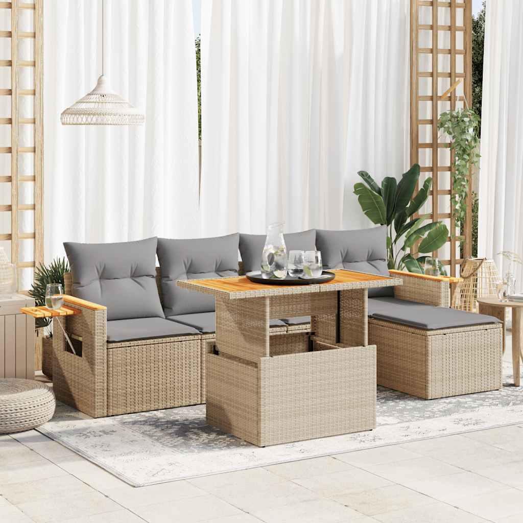 Sofasæt Til Haven 6 Dele Med Hynder Polyrattan - 6 / beige og grå / med opbevaring