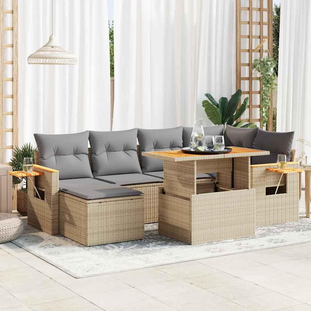 Sofasæt Til Haven 7 Dele Med Hynder Polyrattan - 7 / beige og grå / med opbevaring