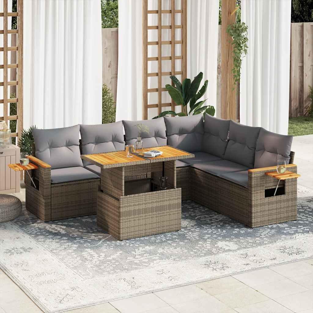 Sofasæt Til Haven 7 Dele Med Hynder Polyrattan - beige og grå / med opbevaring