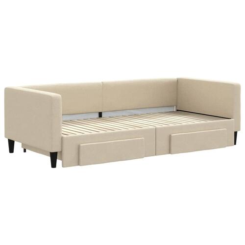 Daybed med udtræk og skuffer 90x200 cm stof cremefarvet