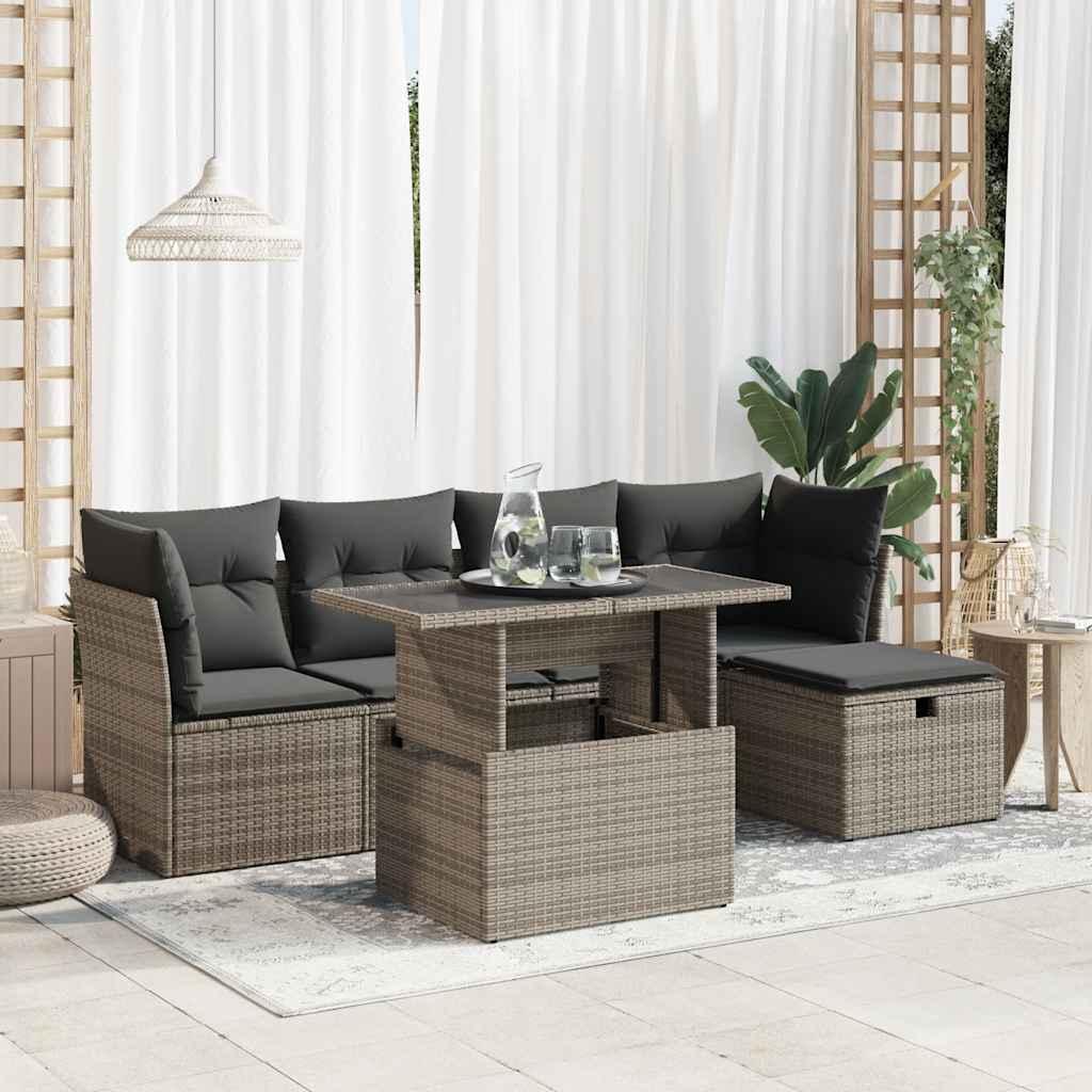 Sofasæt Til Haven 6 Dele Med Hynder Polyrattan - Grå / Med opbevaring